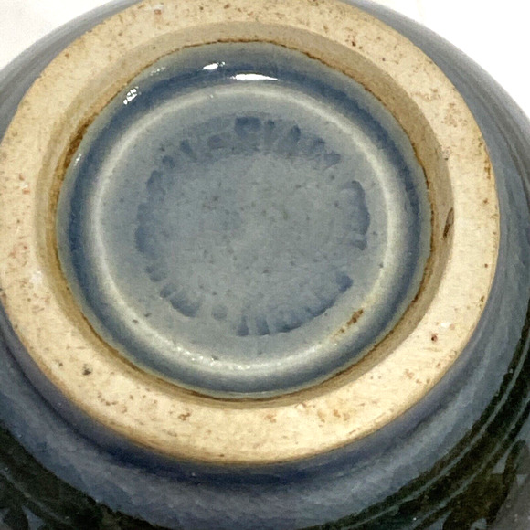 Vintage Art Pottery Mini or Bud Vase Handpainted Blue Brown Floral Glossy Signed - Picture 6 of 10